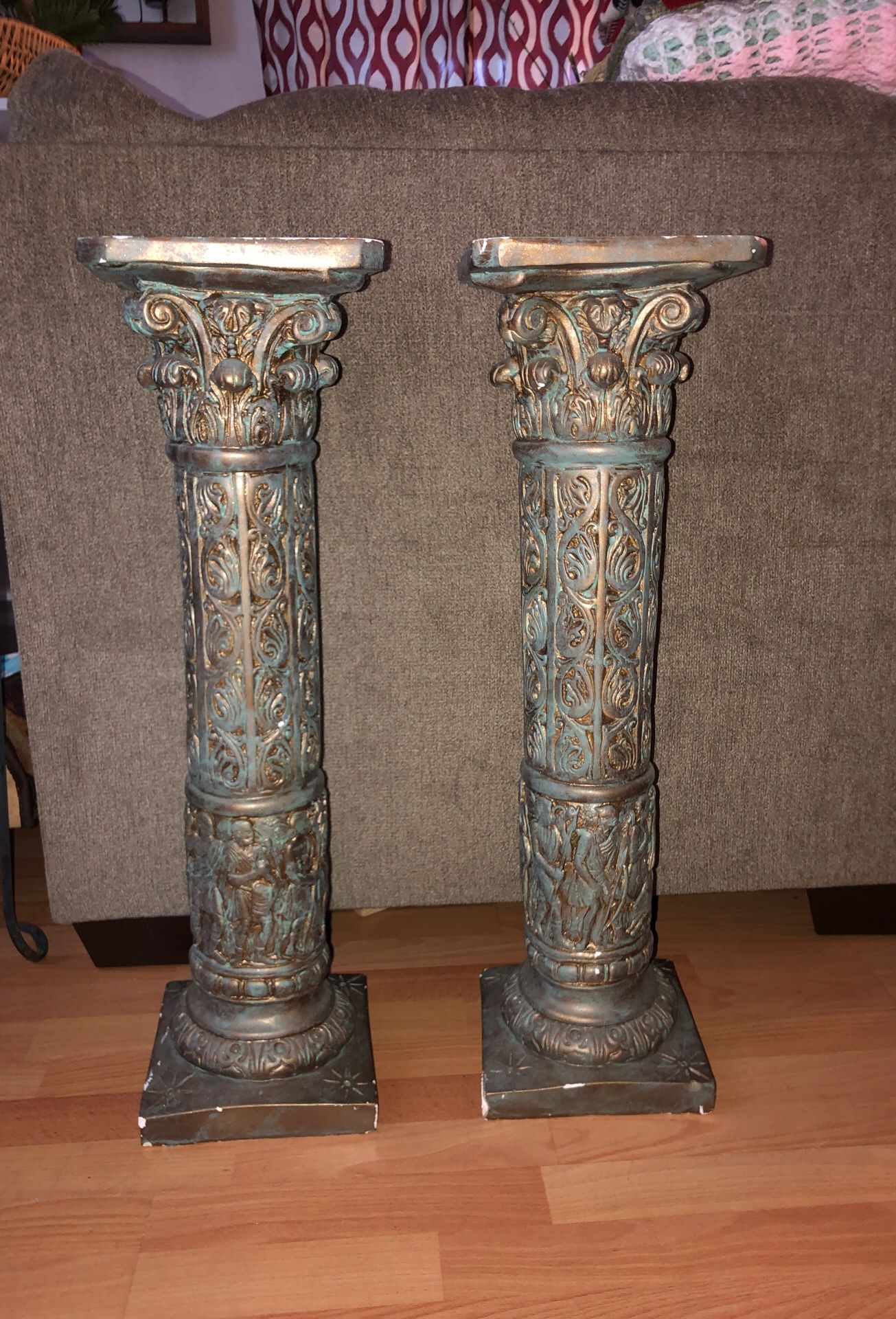 Painted Patina (looking) Pedestals/ pillars/ plant stand 29 inches tall 8inch x 8inch top