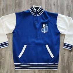 Mens Vintage Y2K Diss 1/4 quarter Zip Sweater  with Pocket NY Blue Size 2XL Rare