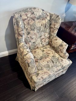 Floral wing back chair. and oversized chair