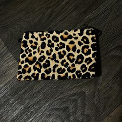 Animal Print Small Bag Leopard Print Change Purse Card Wallet Zippered Black Tan Orange