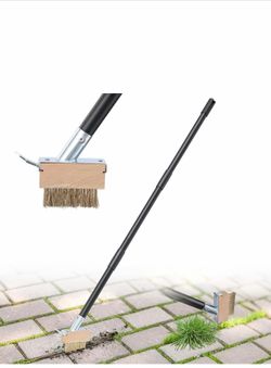 DEROFIT Crack Weeder Moss Remover Brush with 45 inch Handle,Manual Crevice Weeding Tool Stand Weed Puller Grout Brush for Deck,Patio,Sidewalk, Walkway
