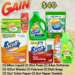LARGE Gain LAUNDRY Detergent Household Paper Towlels Dish Soap Febreze BUNDLE SALE 🔥