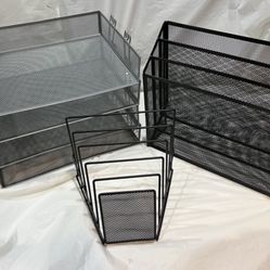 3 & 5  Compartment Wire Mesh File Organizers + Side  Letter Tray 