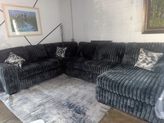 🖤 NEW Oversized Charcoal Corduroy Sectional (3-Piece) 🖤 $0 Down, Flexible Payments Available