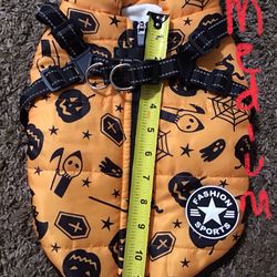 Orange (Halloween) dog jacket with built in harness size Medium and XL