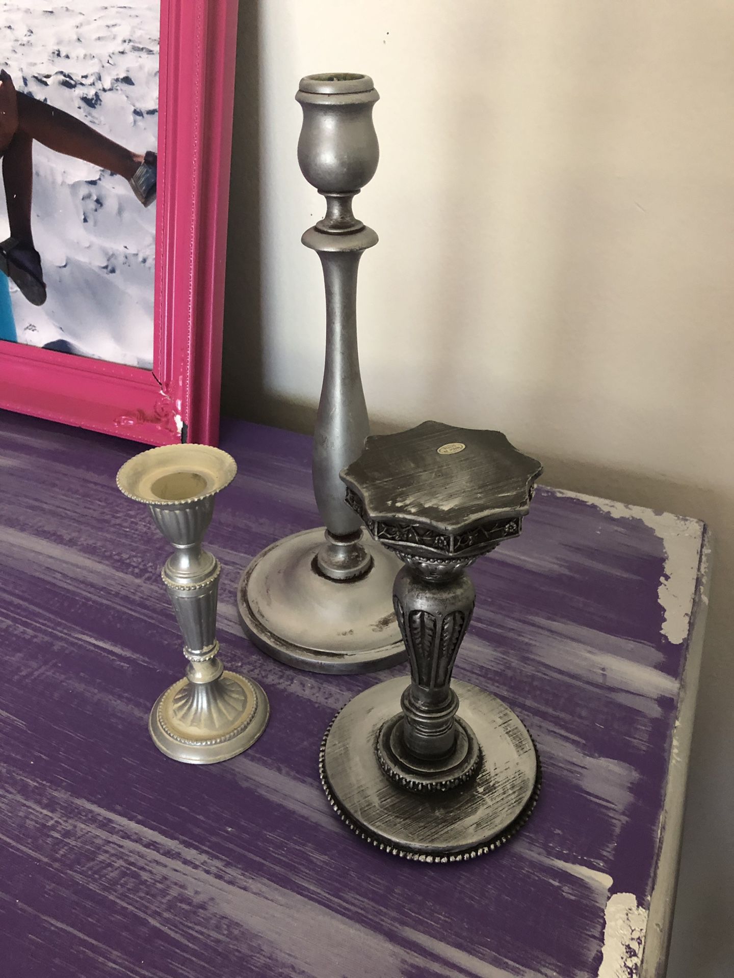 Silver candle holders set of 3
