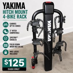 Yakima hitch-mounted 4-bike rack in good working condition.