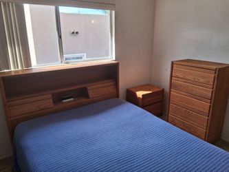 Bedroom set.  Queen bookcase headboard, chest of drawers, night stand