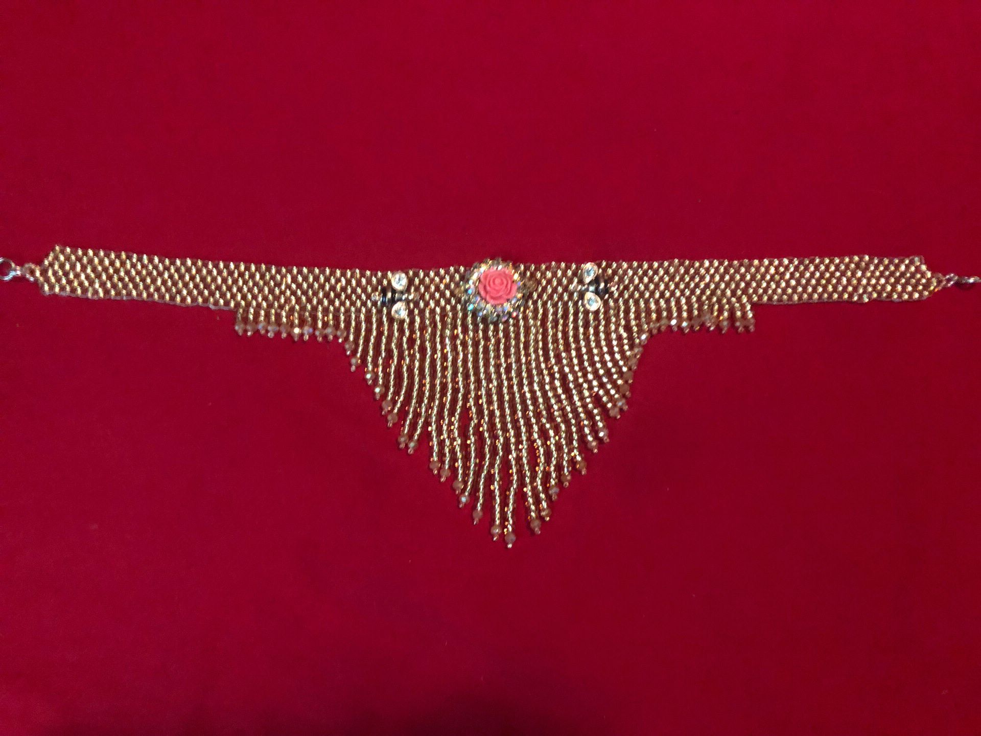 Fringed Beaded Choker Gold Color