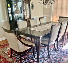 table and 8 chairs, 2 arm chairs and 6 side