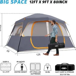 8 Person Tent, Portable Cabin Tent, Camping Tent, Easy Set Up, Waterproof with Top Rainfly for Outdoor Camping/Hiking
