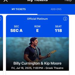 5th Row - Four Tickets - Dead Center - Billy Currington / Kip MooreTickets At The Greek