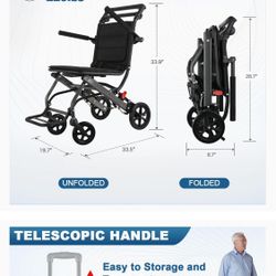 Ultra-Light Transport Wheelchair (MSRP $263) Weighs 15 Lbs.) — New In Box!