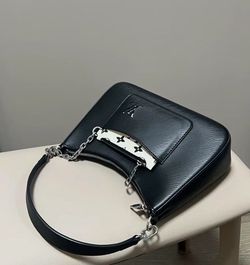 Adjustable and detachable shoulder strap cowhide and canvas underarm bag handbag shoulder bag crossbody bag women's black