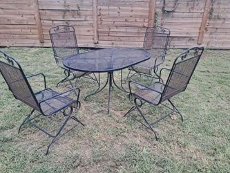 Glass Top Table with Iron Chairs