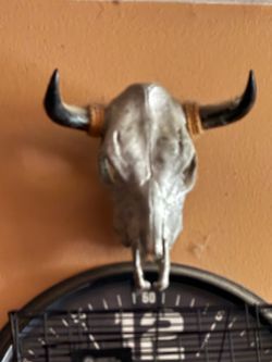Silver Bull Skull Decorative Figurine with Horns
