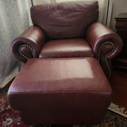 Real Leather Armchair And Ottoman 