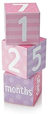 Tiny Ideas Photo Sharing Keepsake Age Blocks, Pink/Purple