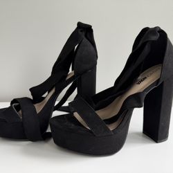Fashion Nova Black Suede Platform Lace-Up Heels
