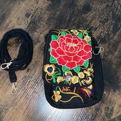 Embroidered Crossbody Bag, Small Canvas Shoulder Bag