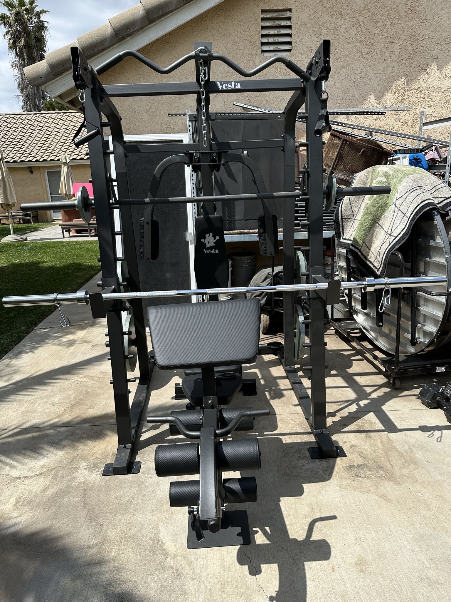 Vesta Fitness Smith Machine 2001 w/Bench Attachment | 230lb Bumpers Weights | 7ft Olympic Bar | Fitness | Gym Equipment | FREE DELIVERY π