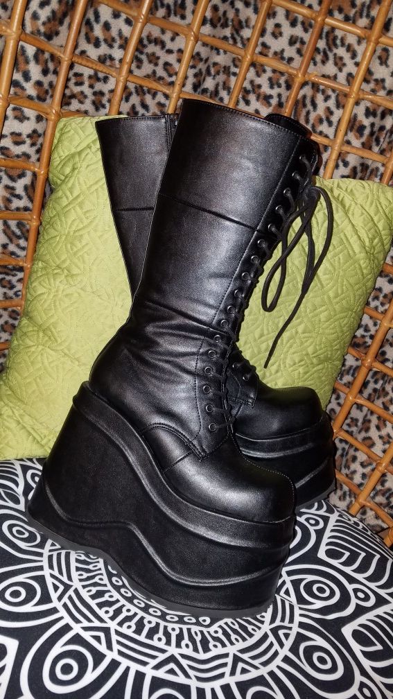 Demonia WAVE 302 Platform knee high Boots • gothic cyber punk dance club festival parade
