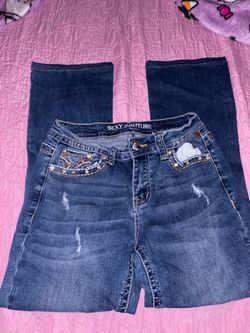 Sexy Couture Distressed Embellished Bootcut Jeans