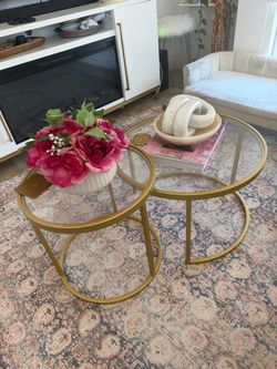 Round Glass Nesting Coffee Tables Gold Frame