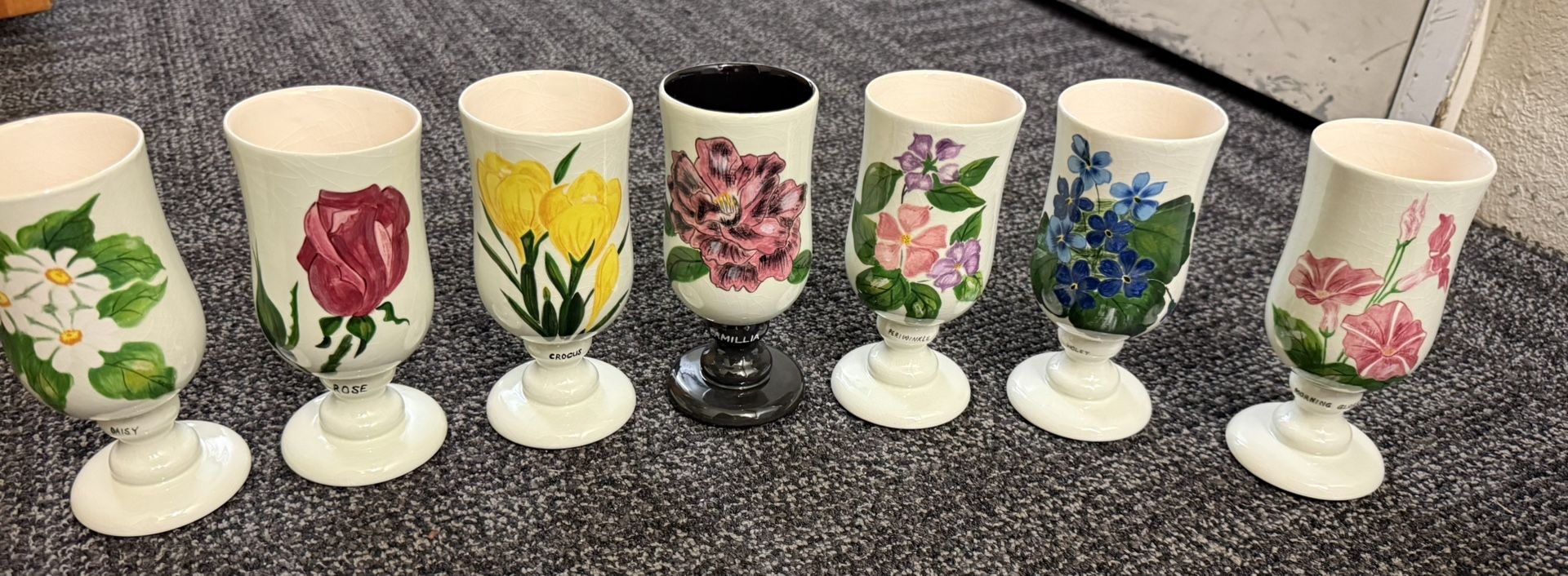 Vintage French Limoges Porcelain Set of 4 Stemmed Cups floral patterns