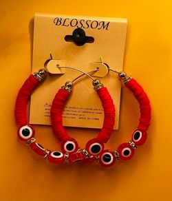 New Blossom Glass Evil Eye Protection Earrings Pair Beautiful -Red