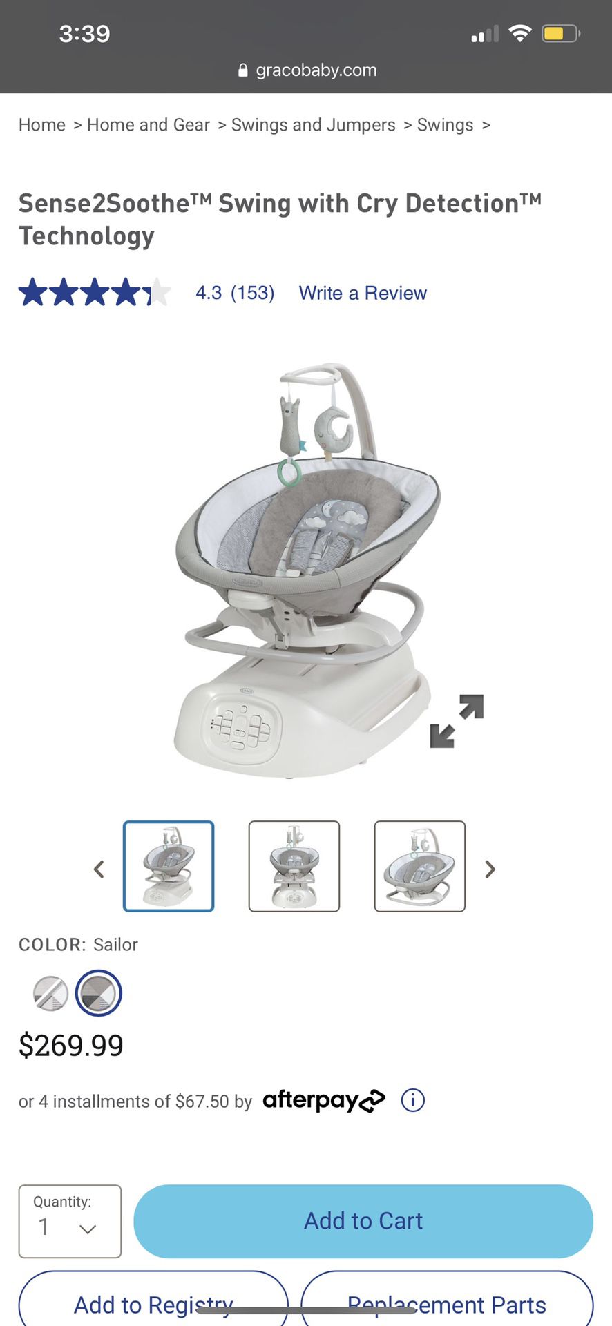 Graco Sense2Soothe™ Swing with Cry Detection™ Technology in Sailor - White