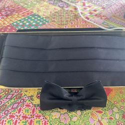 Black Satin Cummerbund With Bow Tie
