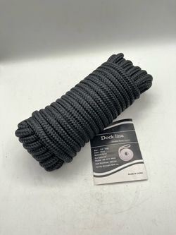 1/2" x 50ft Double Braid Nylon Dock Line, Black, 12" Loop