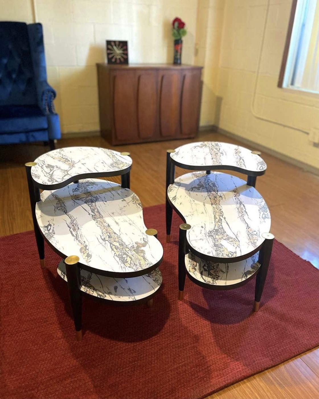 Vintage Matching 1950s Marbleized Side Tables.