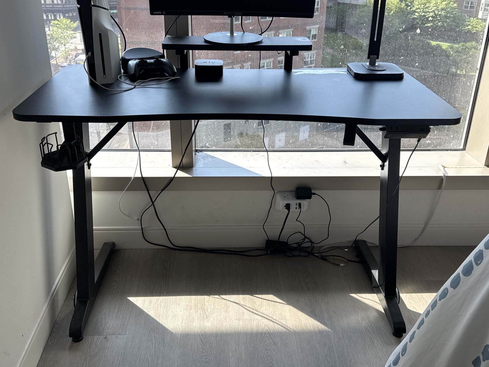 Gaming Desk with LED Lights, Headphone Hook, and Cup Holder
