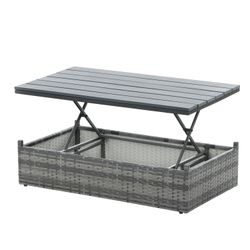 Patio Furniture, Outdoor Furniture, Seasonal PE Wicker Furniture,5 Set Wicker Furniture With Plywood Coffee Table,with lift TOP Coffee Table,with Loun
