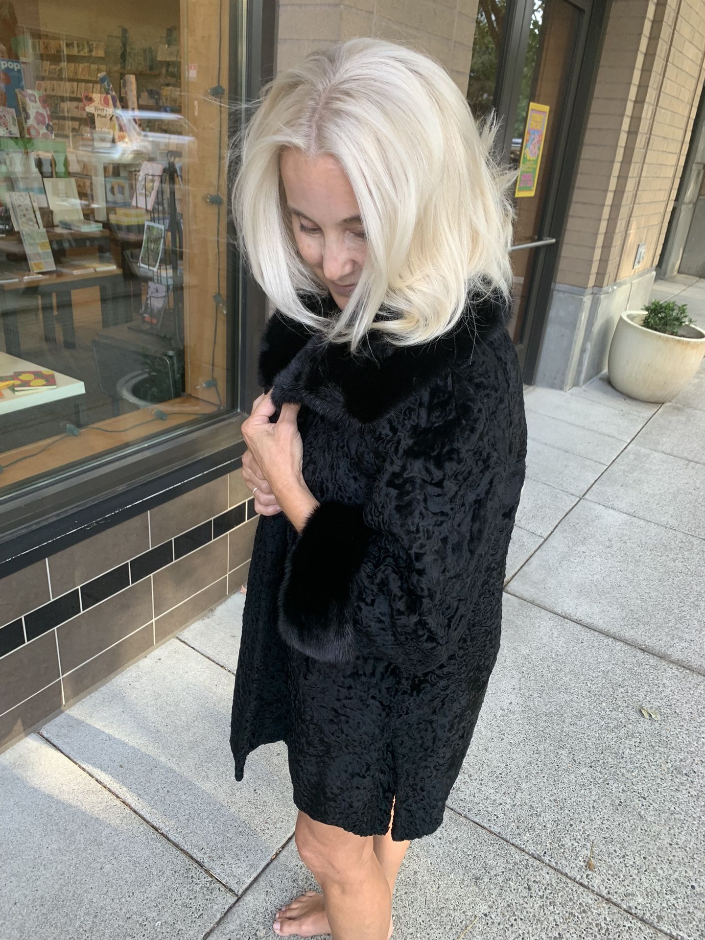 Schiaparelli Vintage Black Persian Lamb & mink fur coat