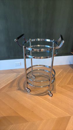 Round Chrome Bar Cart with Glass Shelves