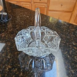 L E Smith  Pressed Glass Basket In Quinted Pattern 