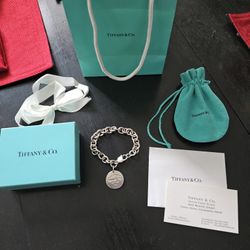 Tiffany & Co.  Authentic 925 Silver "Return To Tiffany's" Charm Bracelet Pre-Owned With Original Tiffany Box Pouch Bag Card 