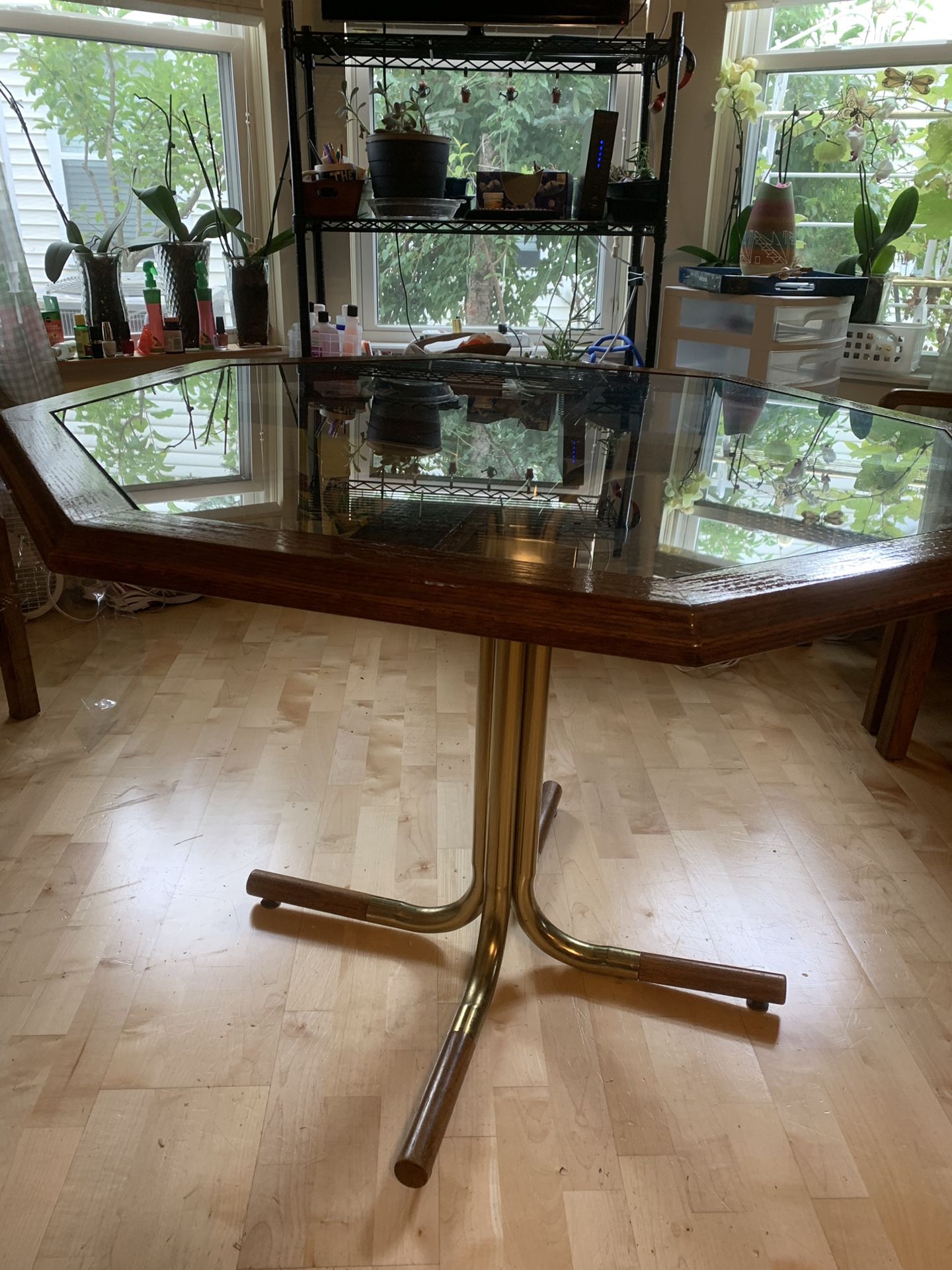 Kitchen table, glass top.