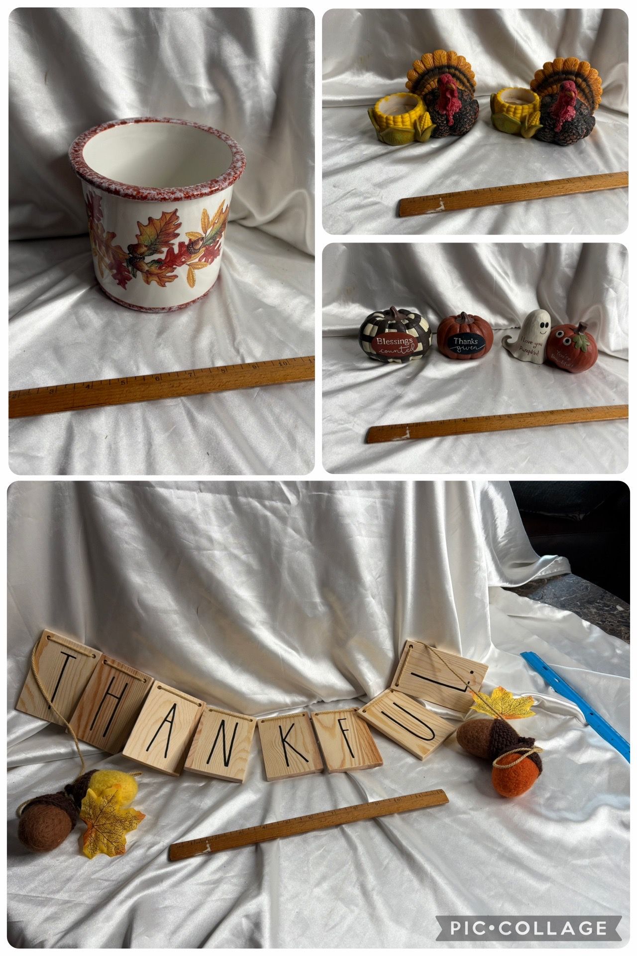 LOT OF FALL THANKSGIVING HOME DECOR CUTE CANDLE HOLDERS CROCK WOODEN THANKFUL DECOR