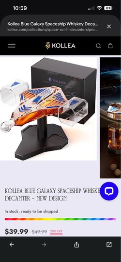 Kollea Space Warship Whiskey Decanter Set - Sci-Fi Starship w/ 2 Magnetic Glasses