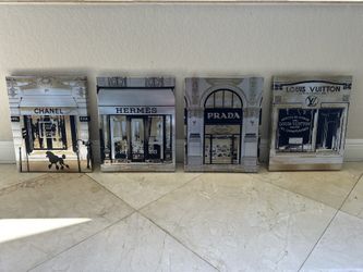 4pcs ; Gold & Silver Canvas Wall Art