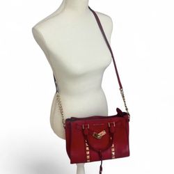 Michael Khors Purse Red Leather Gold Accents