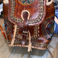 Hand Made Out Of  Leather  Hide   Medium Size  Mini Backpack  