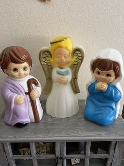 Vintage Christmas Blow Mold Nativity Scene Decor General Foam Plastics Light Up Display