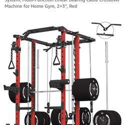 ER KANG Smith Machine, 2000LBS Strength Training Power Cage with Smith Bar and LAT Pull Down System, Multi-Function Linear Bearing Cable Crossover Mac