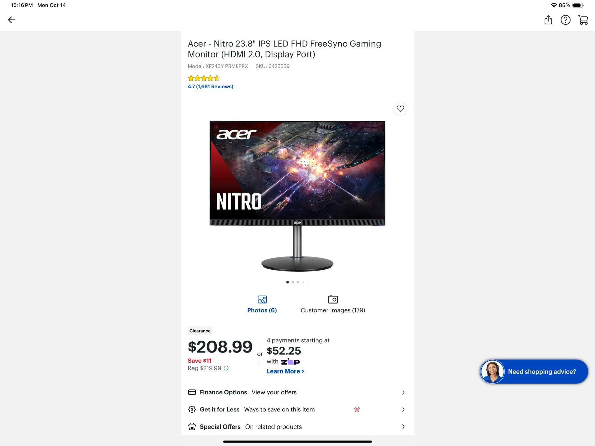 PC Monitor 24” Acer Nitro