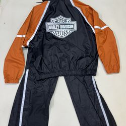 Harley Davidson Rain Suit Orange Riding Windbreaker Set Pants Jacket Sz XL Mens  